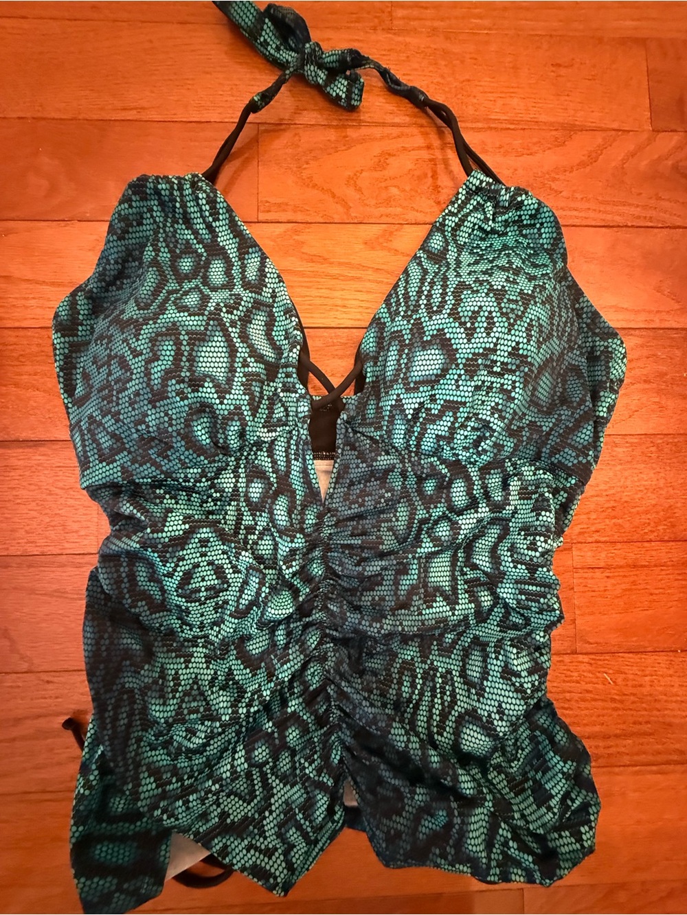 Swimsuits For All Teal Snake-Print Halter One-Piece - Picture 2 of 6